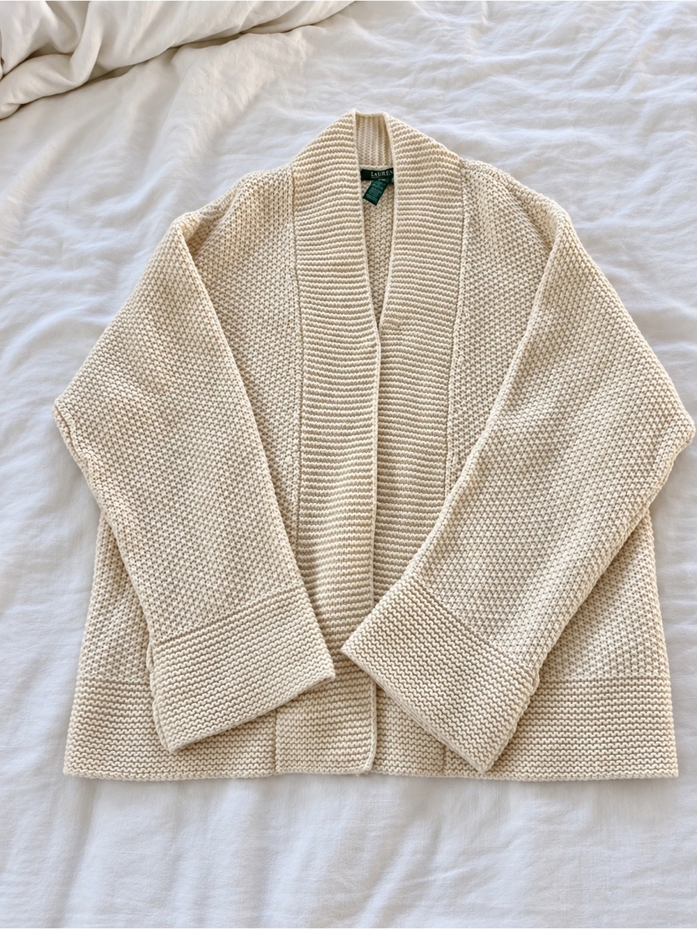 Lauren Ralph Lauren Cream Shawl-Collar Knit Cardigan